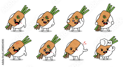 Cute cartoon omega-3 fish character in various expressions for branding