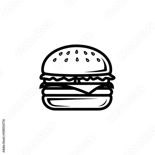 Line art burger with sesame seed bun and toppings