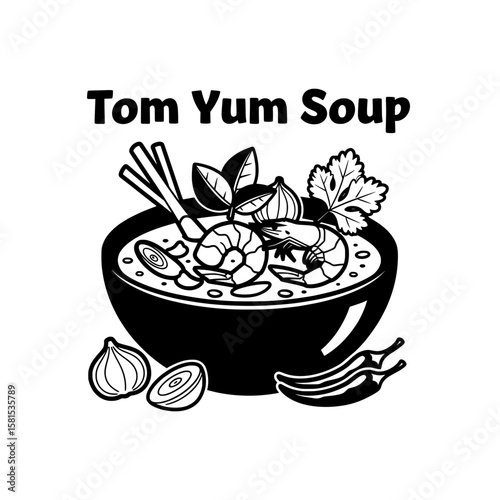 Traditional tom yum soup with herbs and vegetables