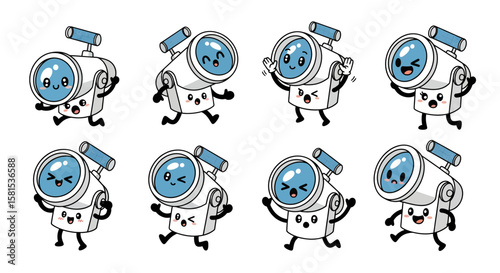 Cute cartoon telescope characters with expressive faces for children
