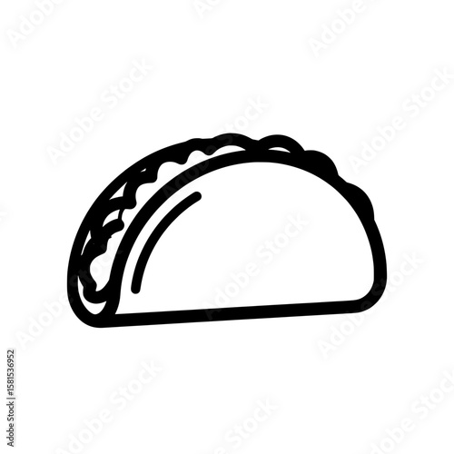 Line art taco with fillings on a black background