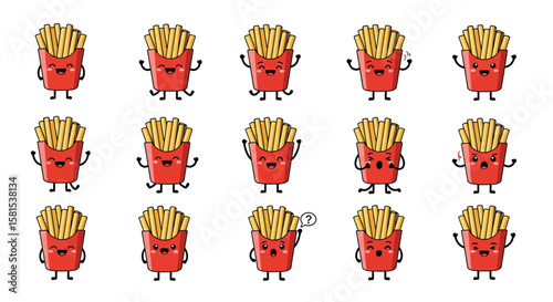 Set of emotive cartoon french fry characters with various expressions