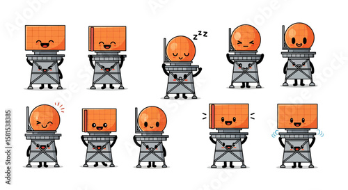 Cute cartoon planets with happy and tired expressions for web design