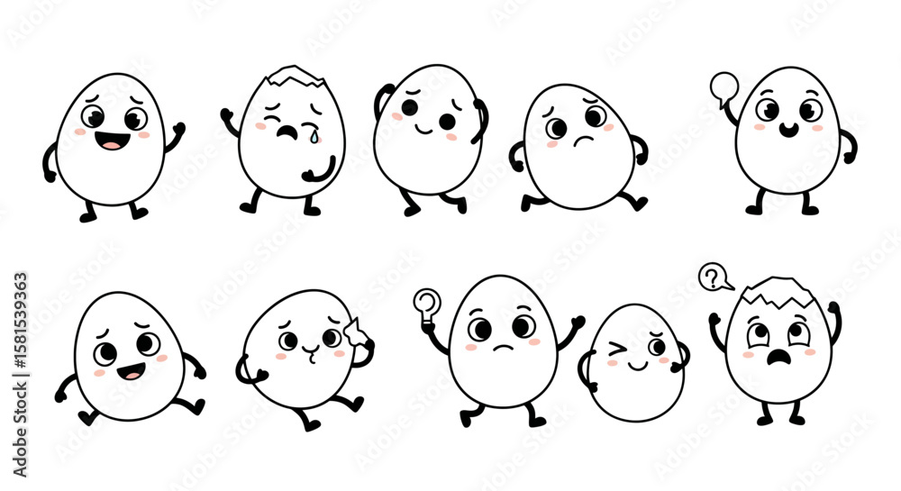 Fototapeta premium Set of cute egg character expressions with various emotions