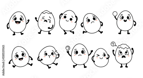 Set of cute egg character expressions with various emotions