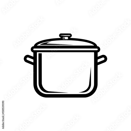 Line drawing of a cooking pot with lid and handles