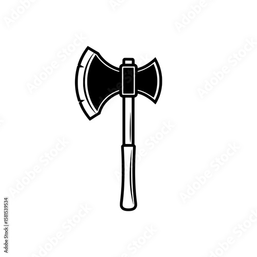 A double-sided axe with a wooden handle for chopping or woodwork