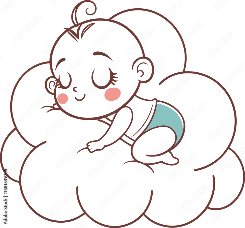 Obraz premium Cute baby sleeping on a fluffy cloud vector