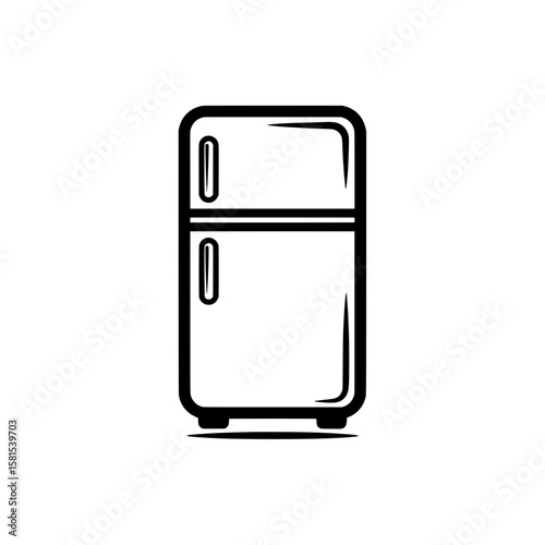Outline drawing of a refrigerator with two doors and handles