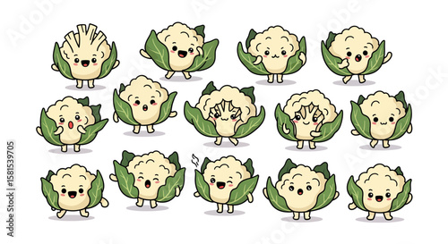 Cute cauliflower character set with various expressions for social media