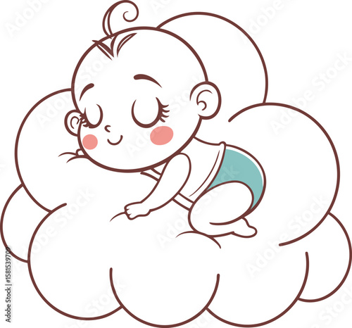 Cute baby sleeping on a fluffy cloud vector