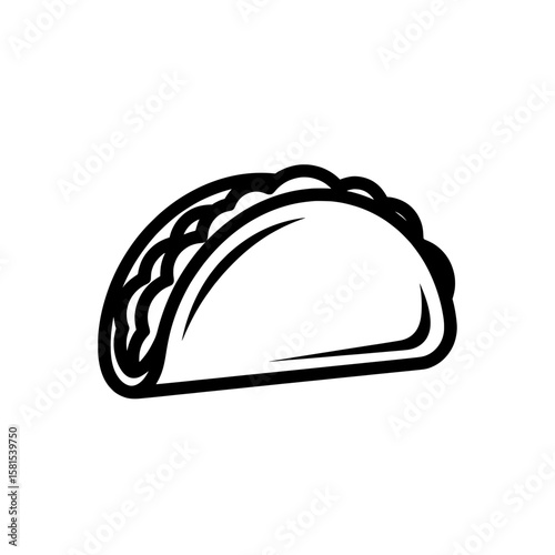 Line drawing of a taco with lettuce and meat on black background