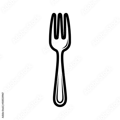 Line art fork with handle for restaurant and dining use