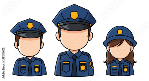 police officers portrait with uniforms and hats in flat style