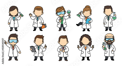 Scientists and researchers in lab coats conducting experiments