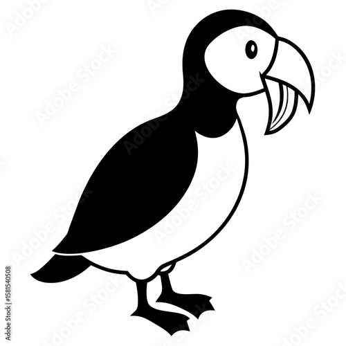 puffin holding fish in beak on white background
