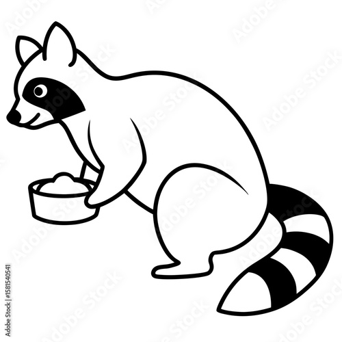 raccoon washing food with paws on white background