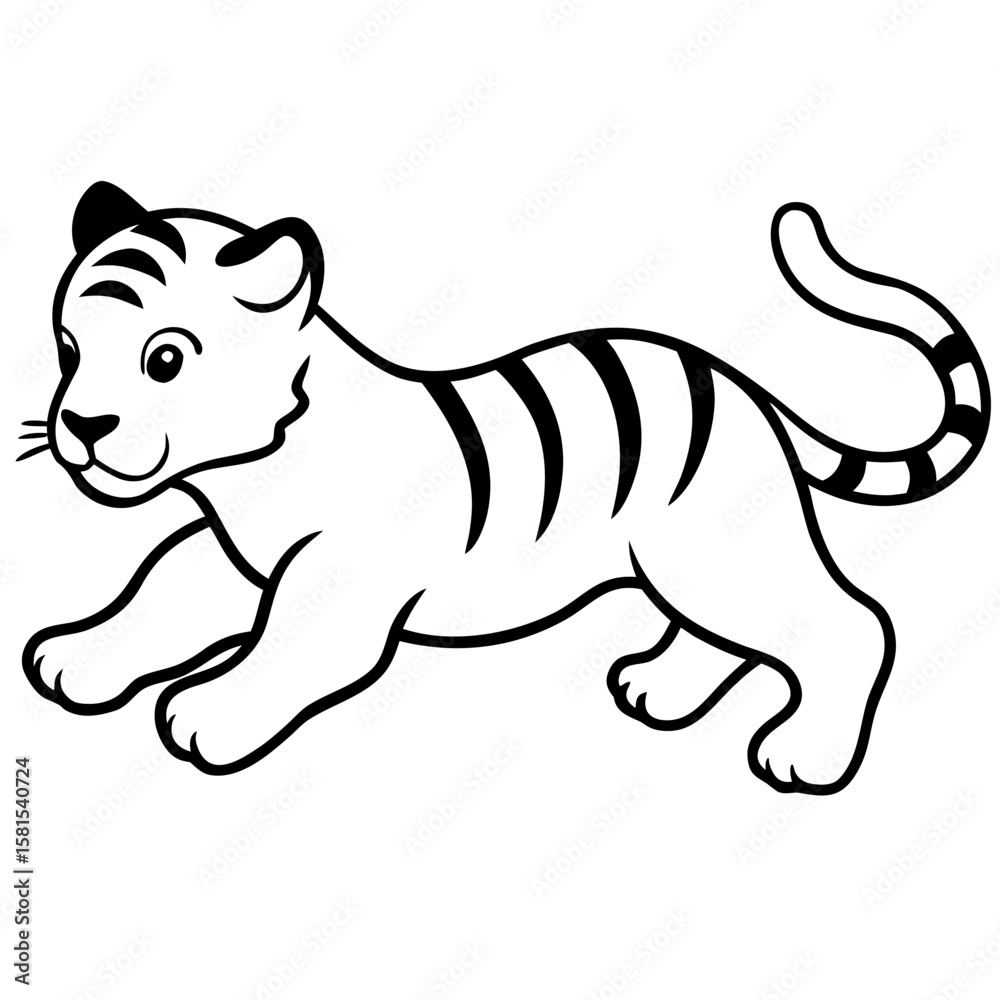 Obraz premium tiger cub playfully pouncing on white background