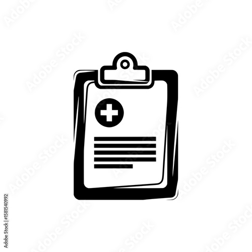 Medical clipboard with checklist and cross symbol