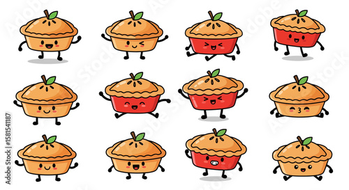 Cute animated pumpkin pie characters for seasonal themes