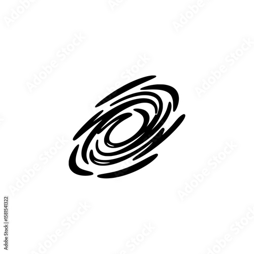 Spiral galaxy with swirling arms in black outline on transparent background