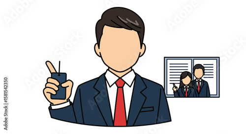 Businessperson holding smartphone with colleagues in background