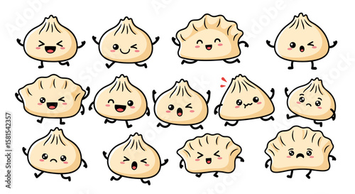 Cute dumpling characters with expressive faces for designs