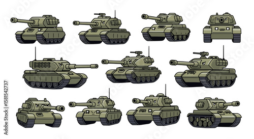 Collection of military tanks with various angles and details