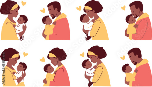 Parents holding babies tenderly with hearts baby child