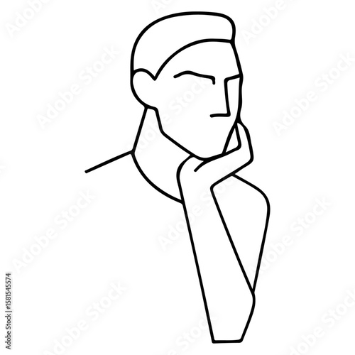Cartoon vector illustration of a man with a cigarette, a black outline sketch of a person's body silhouette