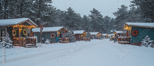 Cozy Christmas Cabins in Snowy Forest