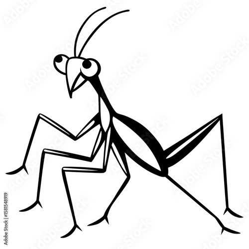 praying mantis in attack stance on white background