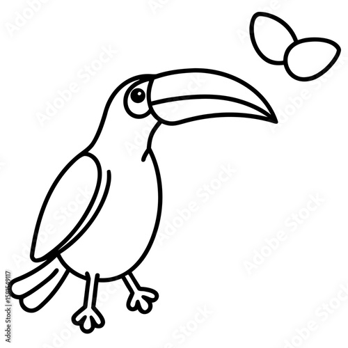 toucan tossing fruit in the air on white background