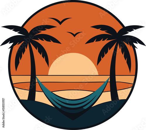 Hammock Sunset in Tropical Paradise vector