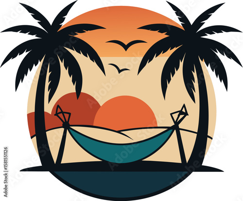 Twin Palms and Hammock at Sunset
