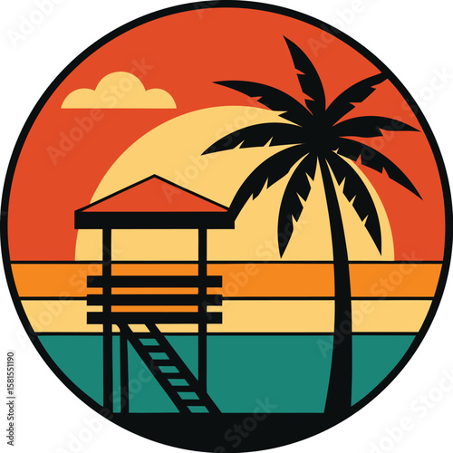  Beach Hut and Palm at Sunset