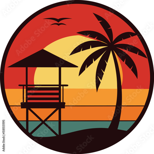  Lifeguard Tower on Beach Sunset
