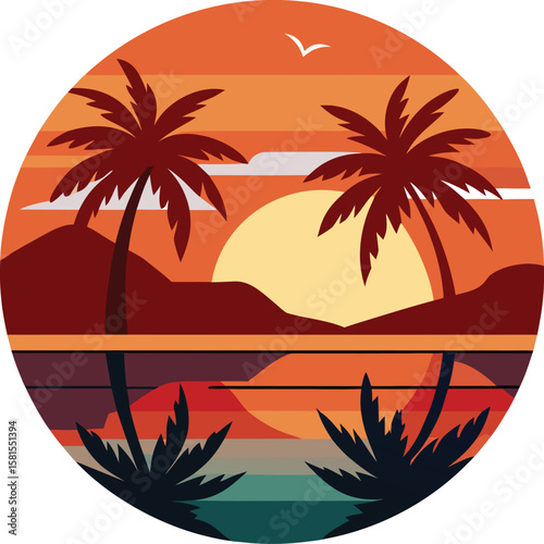 Island Sunset with Palm Reflections