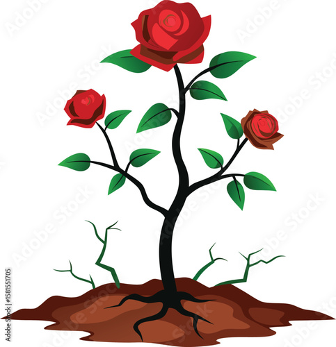 Rose Bush with Buds vector