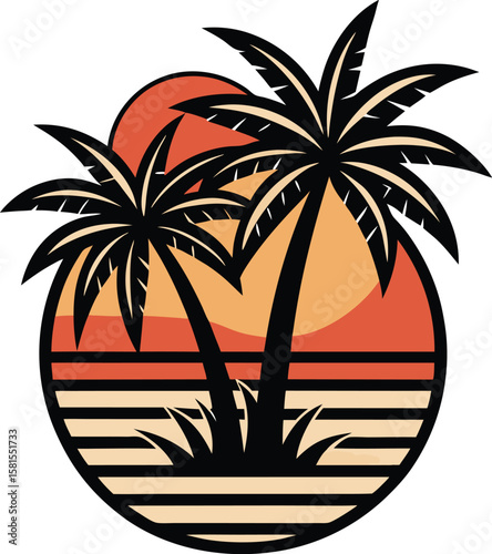 Palm Trees with Sunset Stripes