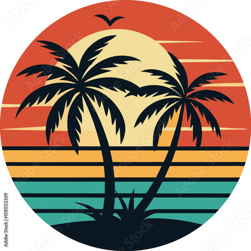 Sunset Palm Trees Minimalist Retro Art