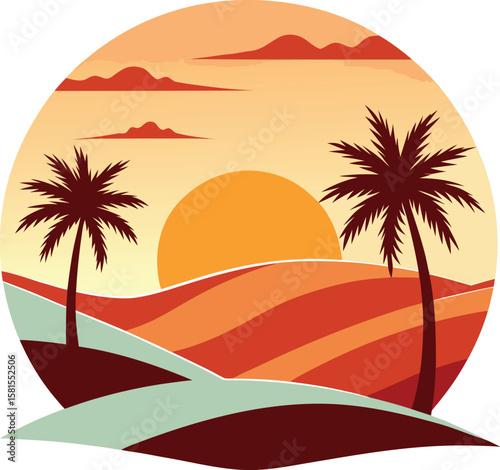 Tropical Island Sunset Landscape Vector