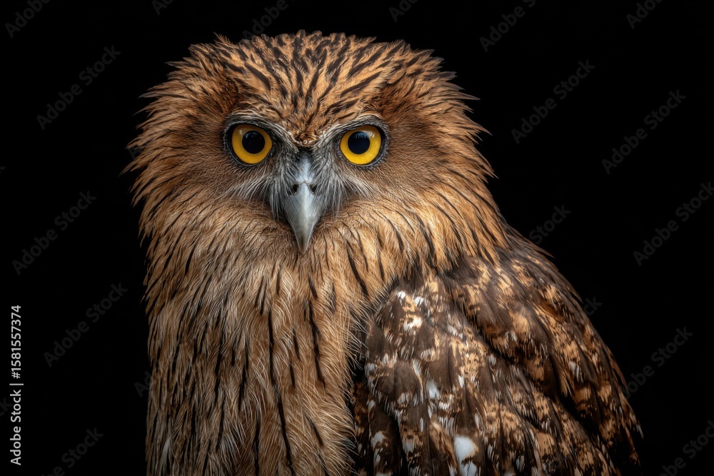 Fototapeta premium Portrait of Majestic Owl with Striking Yellow Eyes and Feathers