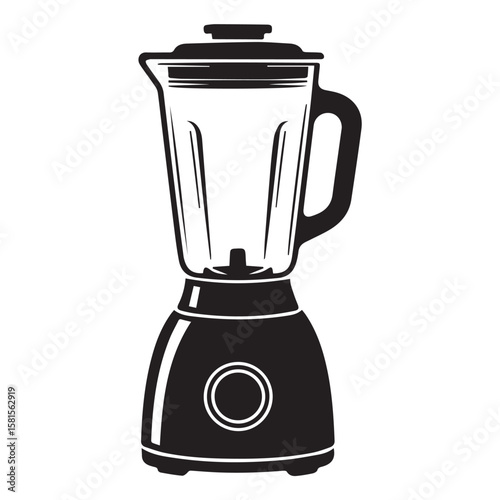 A simple black and white vector illustration of a modern kitchen blender with a clear jug and a black base