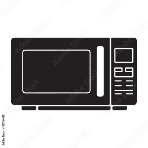 Simple black silhouette of a modern microwave oven with a digital display and control panel