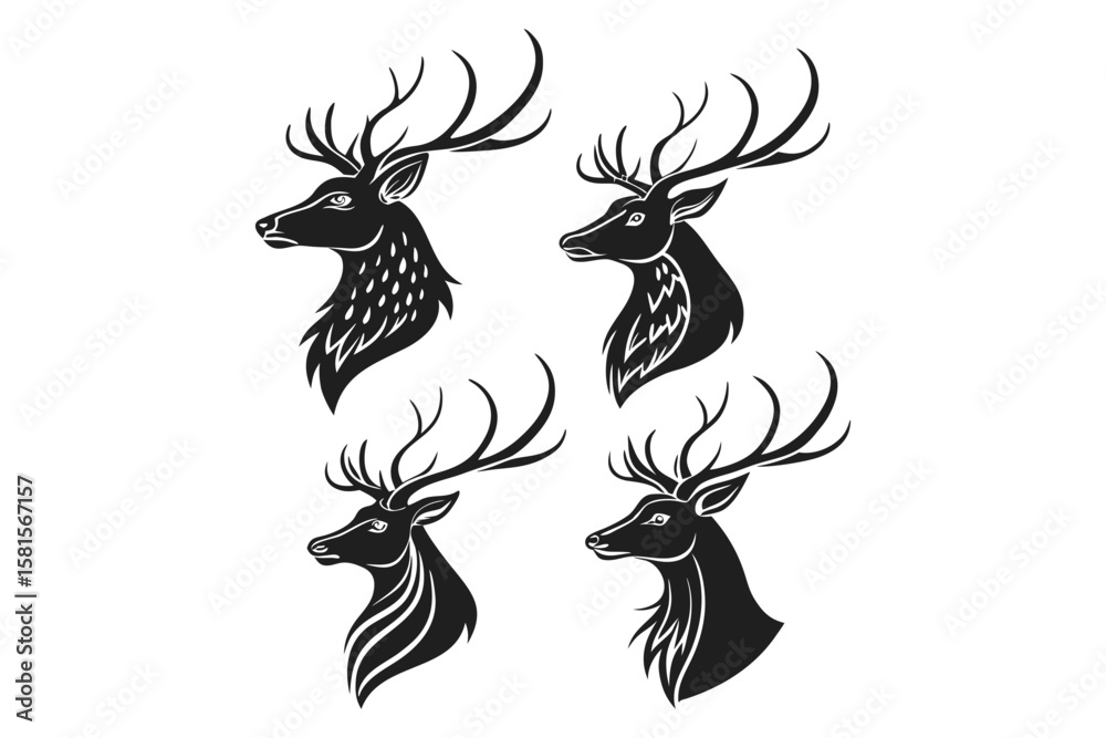Obraz premium Black Deer Head Isolated Vector