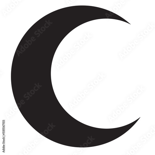Black crescent moon silhouette symbol of night time and lunar celestial body icon