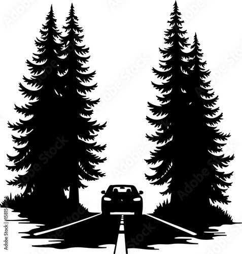 car in the forest, car, truck, vector, icon, transport, vehicle, transportation, illustration, auto, cartoon, road, design, automobile, delivery, sign, silhouette, symbol, trailer, traffic, bus, tract