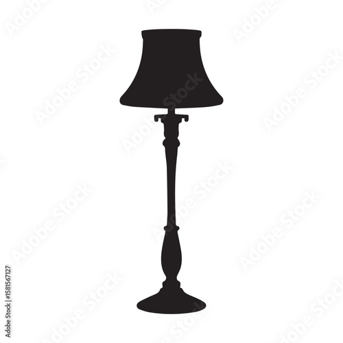 Elegant silhouette of a vintage floor lamp with a classic lampshade and ornate base