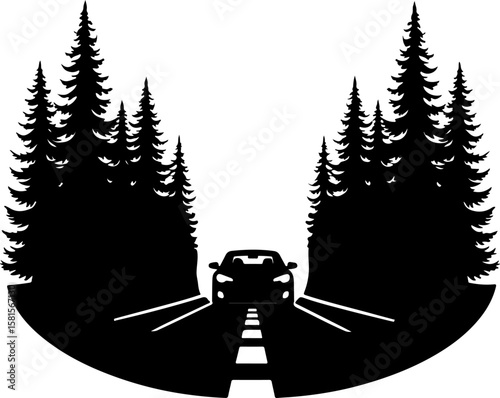car in the forest, car, truck, vector, icon, transport, vehicle, transportation, illustration, auto, cartoon, road, design, automobile, delivery, sign, silhouette, symbol, trailer, traffic, bus, tract